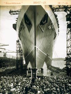 RMSモーレタニアの打ち上げ、1938年7月28日 作： English Photographer